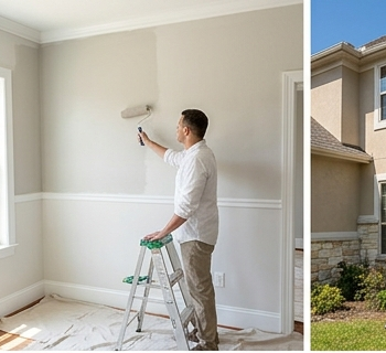 Painter applying fresh interior paint to a wall